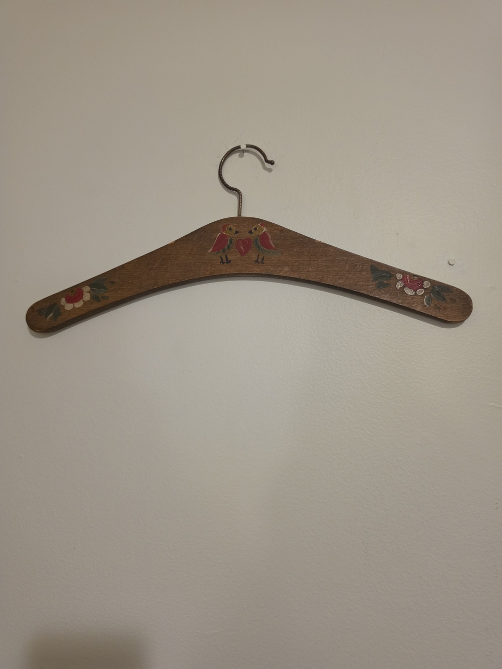 Vintage Hand Painted Wooden Hanger Lovebirds Heart Flowers Bridal Wedding Dress